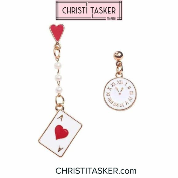 It’s Time To Play | Playing Card Clock Earrings - Picture 1 of 7